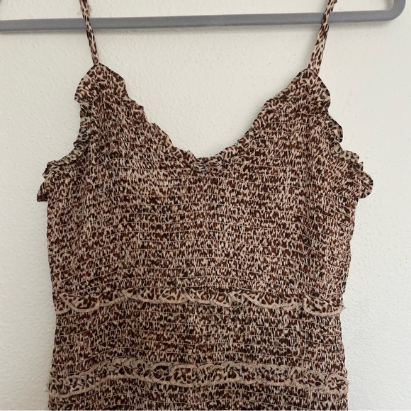 Smocked Animal Leopard Print Mini Dress MEDIUM - Picture 6 of 10